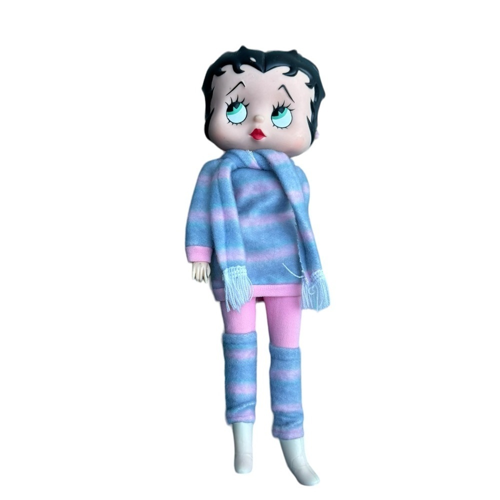 Betty Boop Fashion Doll, Winter Woolens, Pink, Gray Striped, 1986, Rare Vintage